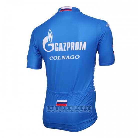 2016 Fahrradbekleidung Gazprom Rusvelo Colnago Blau und Wei Trikot Kurzarm und Tragerhose